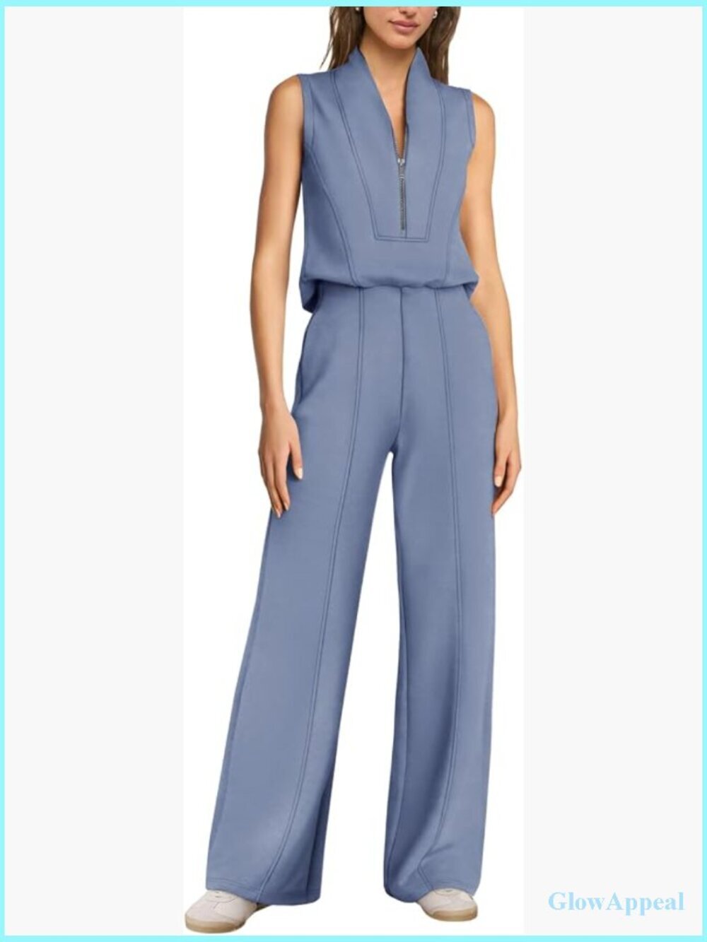 Sleeveless Half Zip Jumpsuit with Pockets for Travel